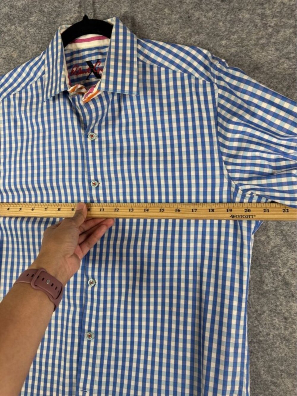 Robert Graham Men's Blue and White Gingham Button-Up Shirt Size S Flip Cuff - Picture 7 of 16